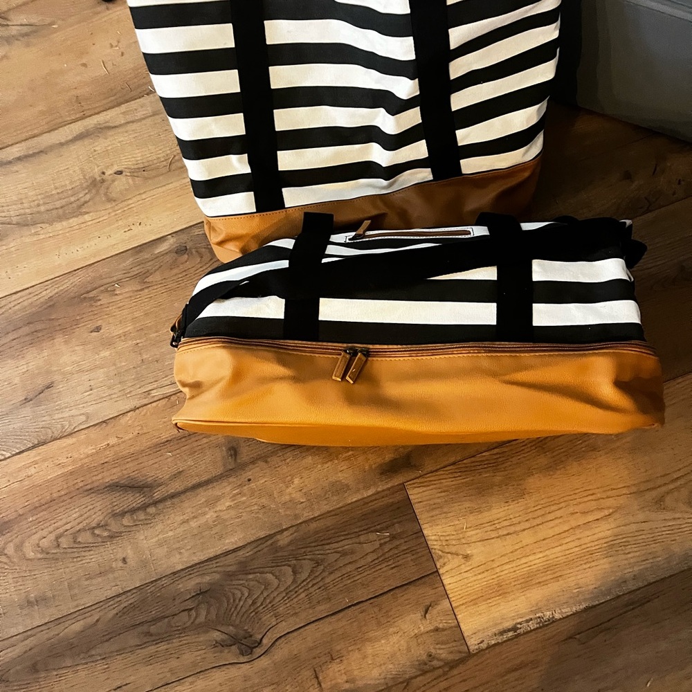 DSW Black and White Striped Travel Bags - Picture 3 of 5